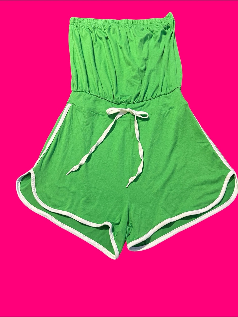 Justify Green Strapless Romper with White Trim